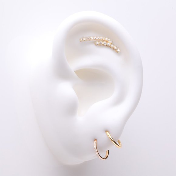 3 Pcs of Assorted Everyday Golden Curvature Sparkle Lined Stud x Clicker Package - Picture 1 of 3